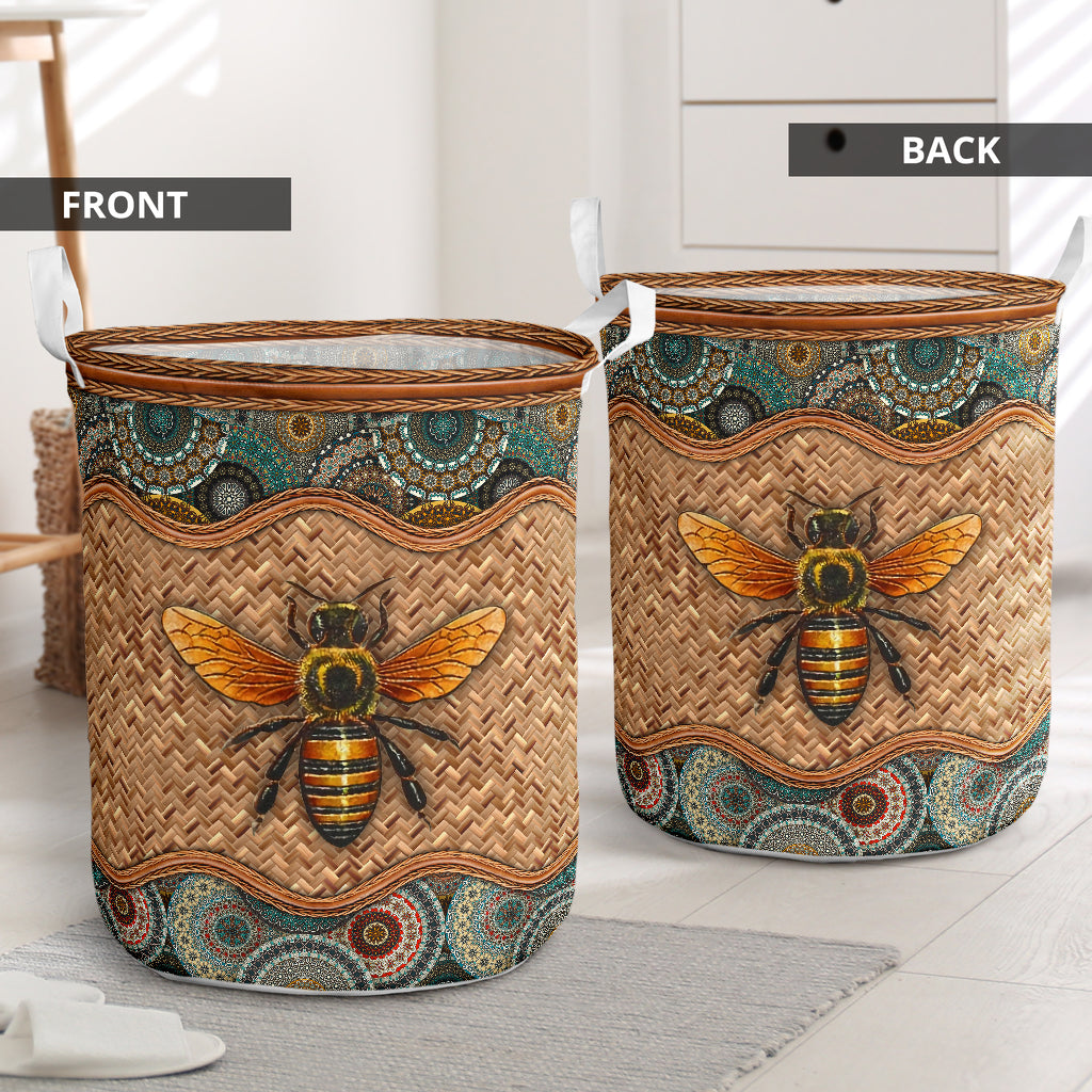 Bee Wicker Mandala Laundry Basket For Bathroom Bedroom Storage