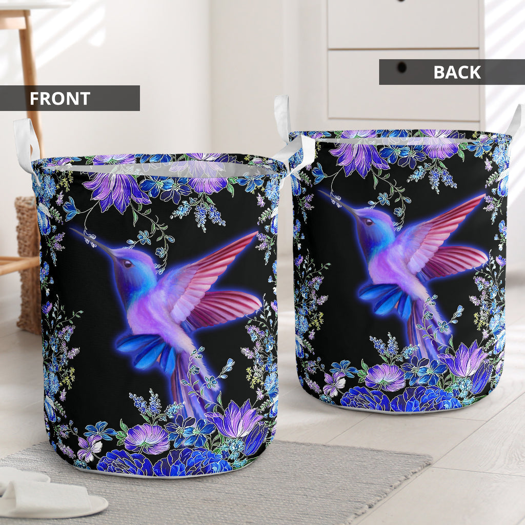 Bird Blue Floral Laundry Basket For Bathroom Bedroom Storage