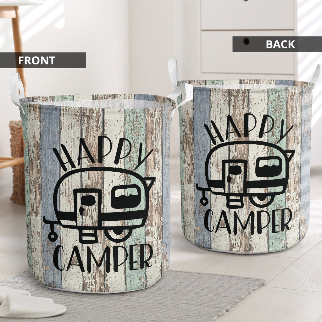 Camping Van Vintage Wooden Laundry Basket For Bathroom Bedroom Storage