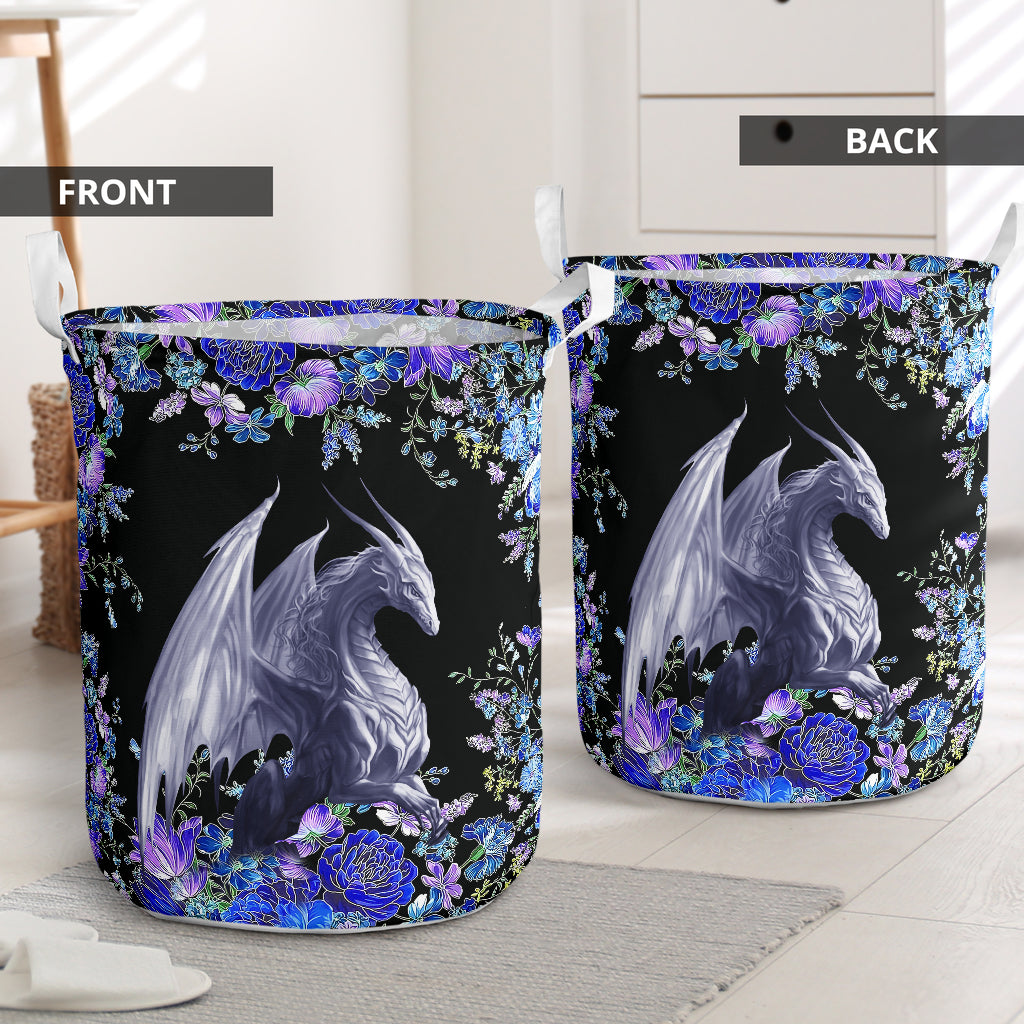 Dragon Blue Floral Laundry Basket For Bathroom Bedroom Storage