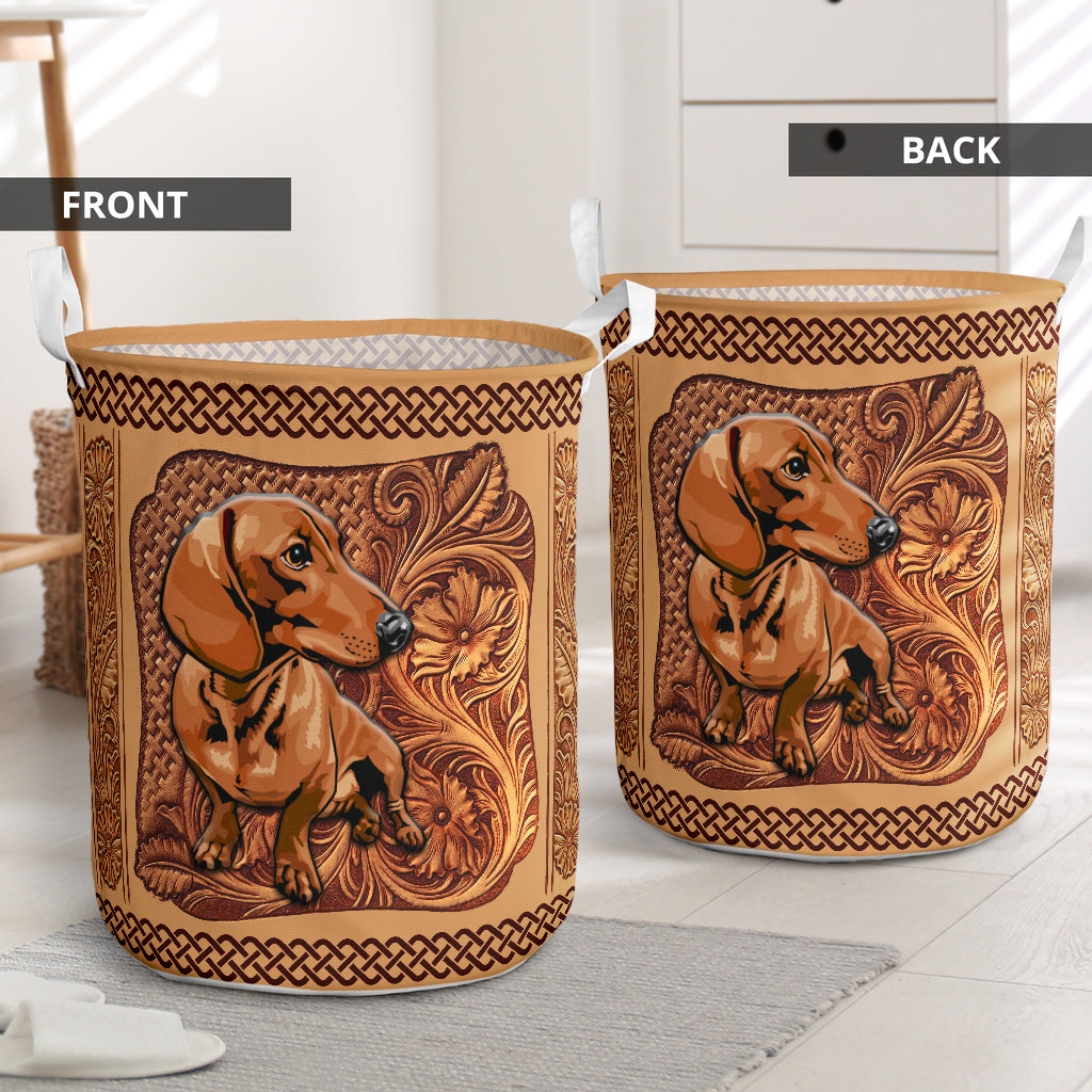 The Dachshund Brown Wood Laundry Basket For Bathroom Bedroom Storage