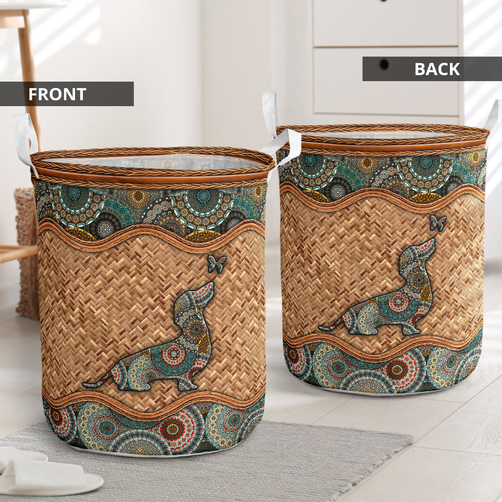 A Dachshund Wicker Mandala Laundry Basket For Bathroom Bedroom Storage