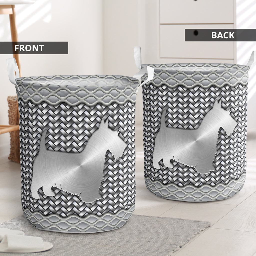 Scottish Terrier Silver Wicker Laundry Basket For Bathroom Bedroom Storage