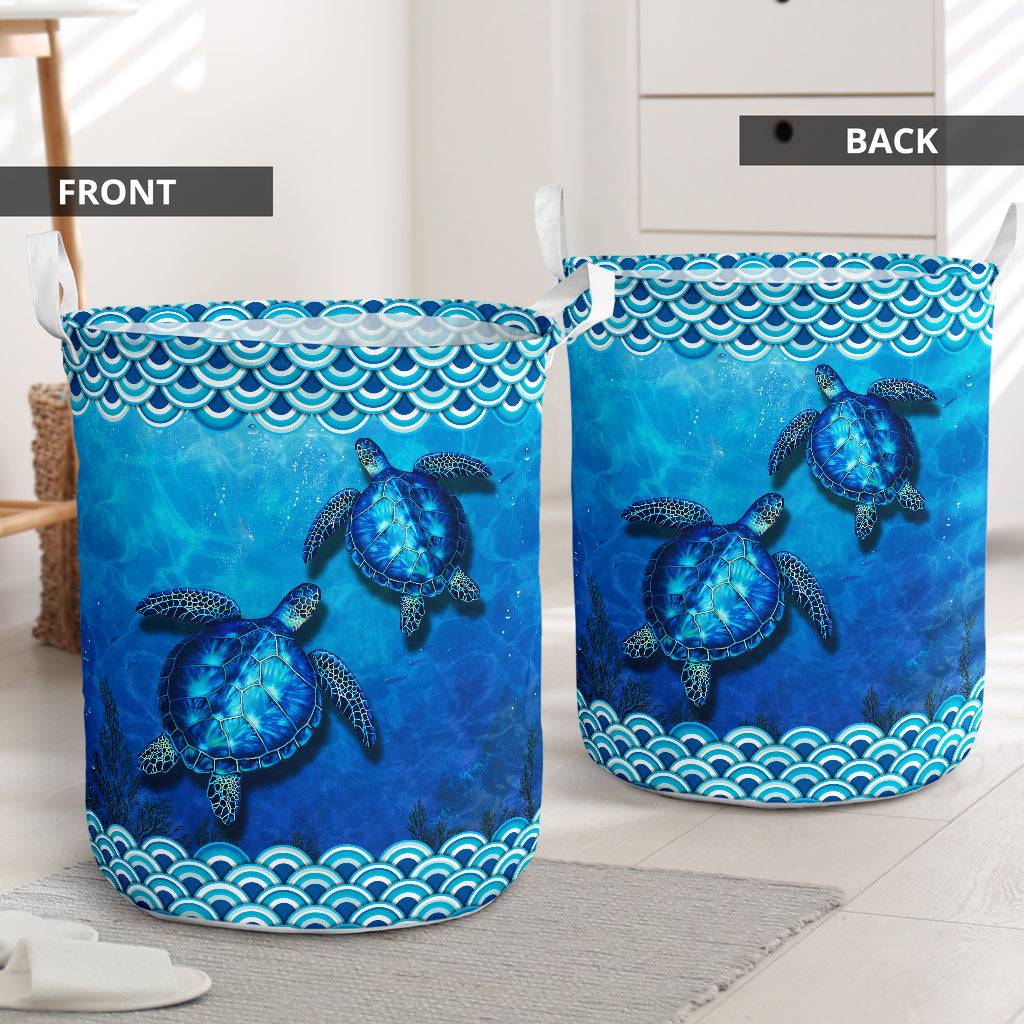 Turtle Blue Sea Laundry Basket For Bathroom Bedroom Storage