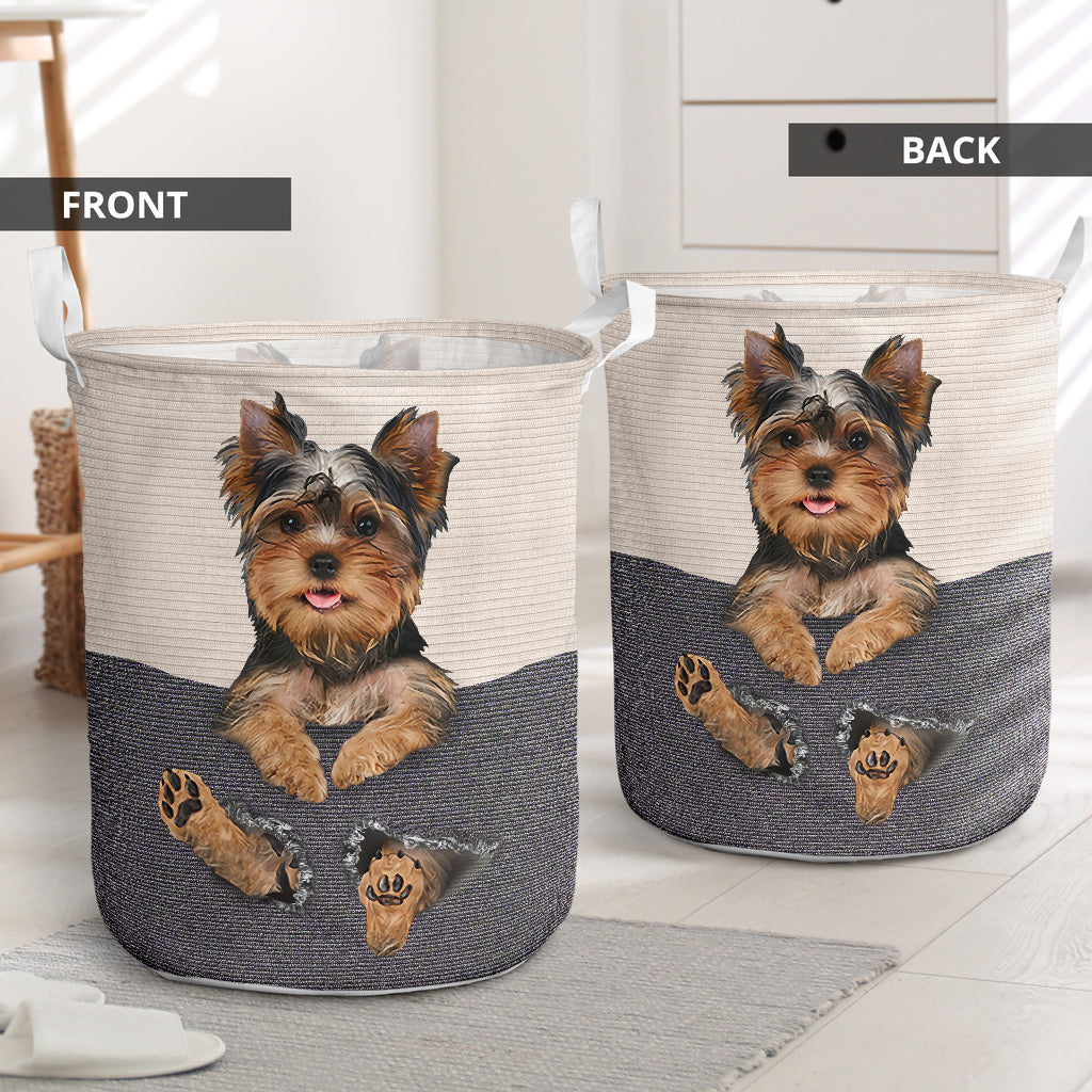 Beautifull Yorkie Hole Laundry Basket For Bathroom Bedroom Storage