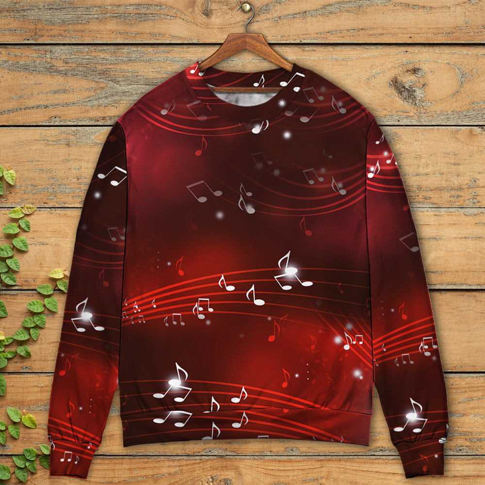 Music Notes Blurry Lights Dark Red Sweater For Live Events Travel And Relaxed Creative Outfits