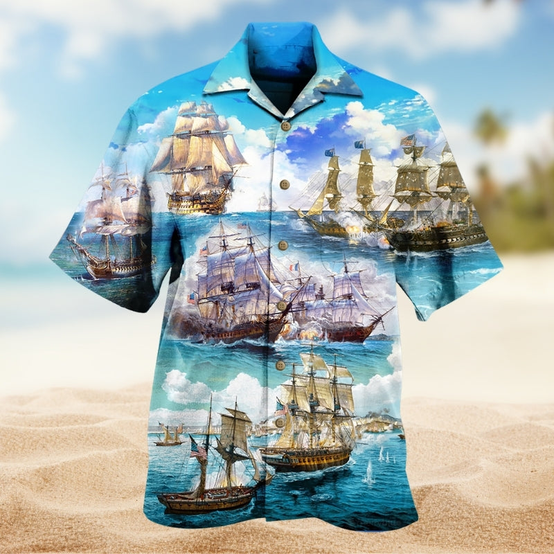 Sail Ocean Hawaiian Shirt For Summer Vacation, Beach Travel, And Casual Wear