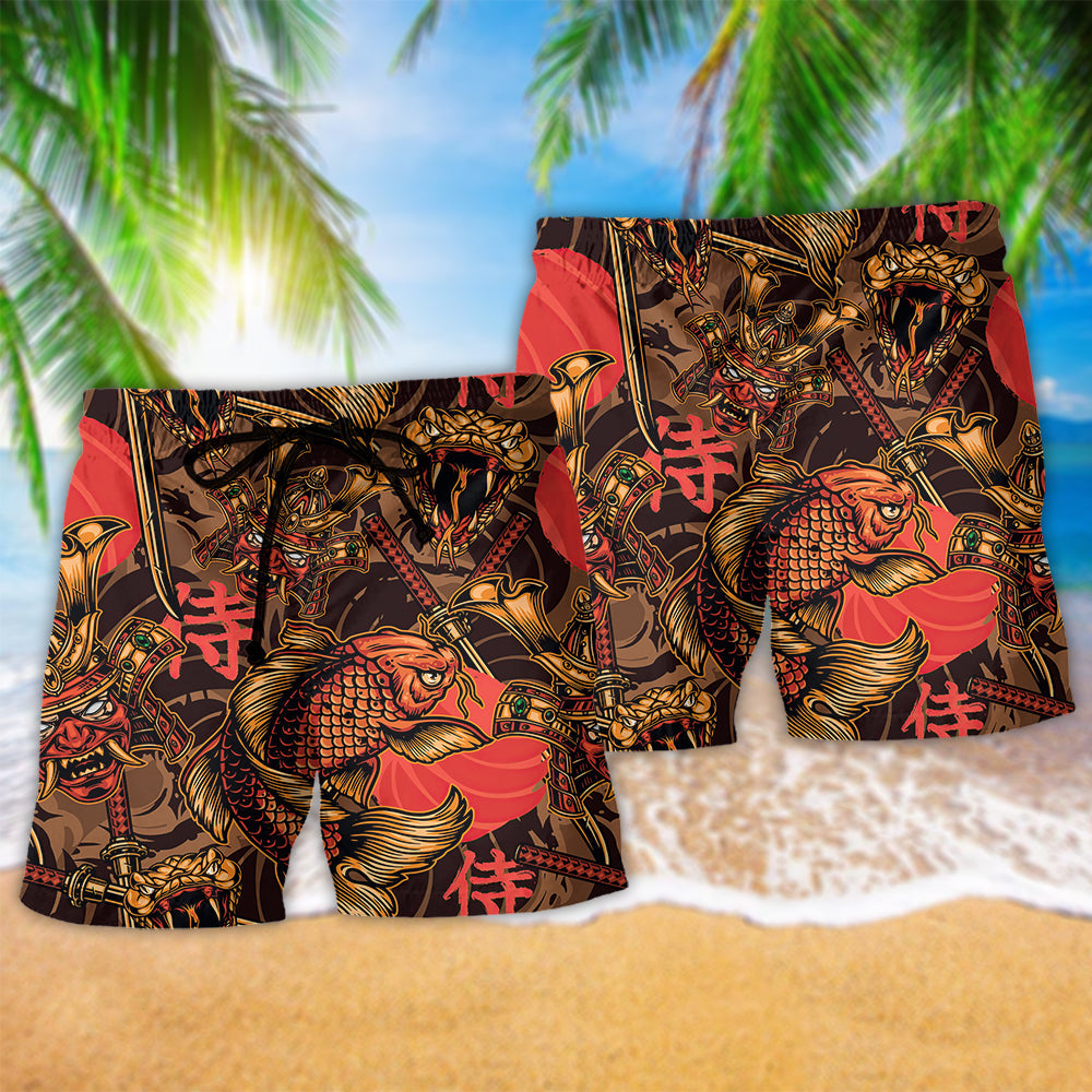 Samurai Japan Red Beach Shorts Pattern Detail For Coastal Travel And Distinctive Seasonal Style