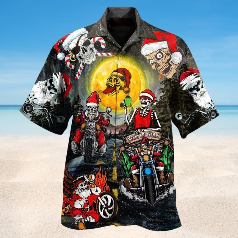 Santa Skull Racing Hawaiian Shirt For Beach Days, Summer Outings, And Thoughtful Gift Giving