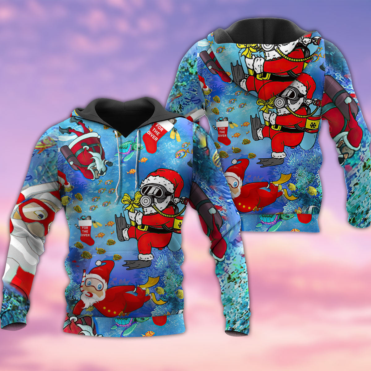 Santa Diving Ocean Christmas Hoodie For Festive Celebrations Seasonal Trips And Relaxed Winter Wear