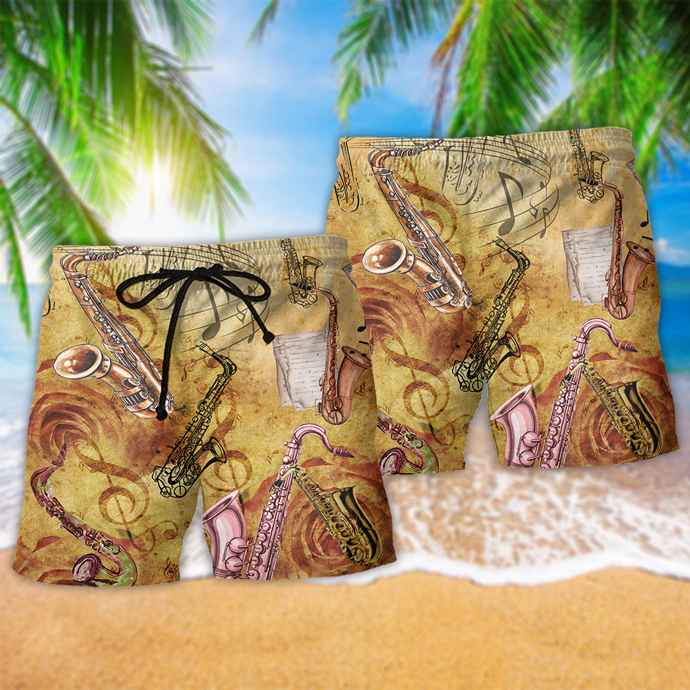Saxophone Music Love It Hawaiian Print Beach Shorts For Beach Days And Casual Style