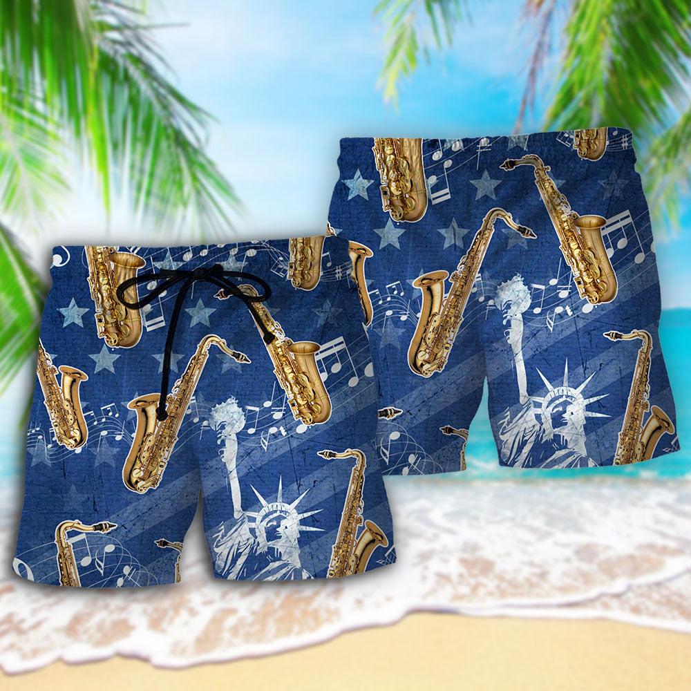 Saxophone USA Independence Day Beach Shorts For Tropical Getaways And Weekend Adventures