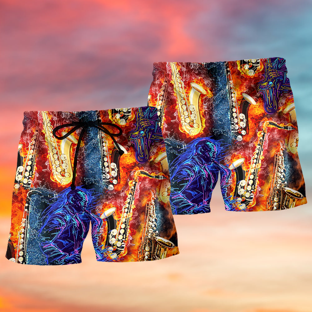Saxophone Beach Shorts Pattern Detail For Seaside Leisure And Lightweight Summer Style