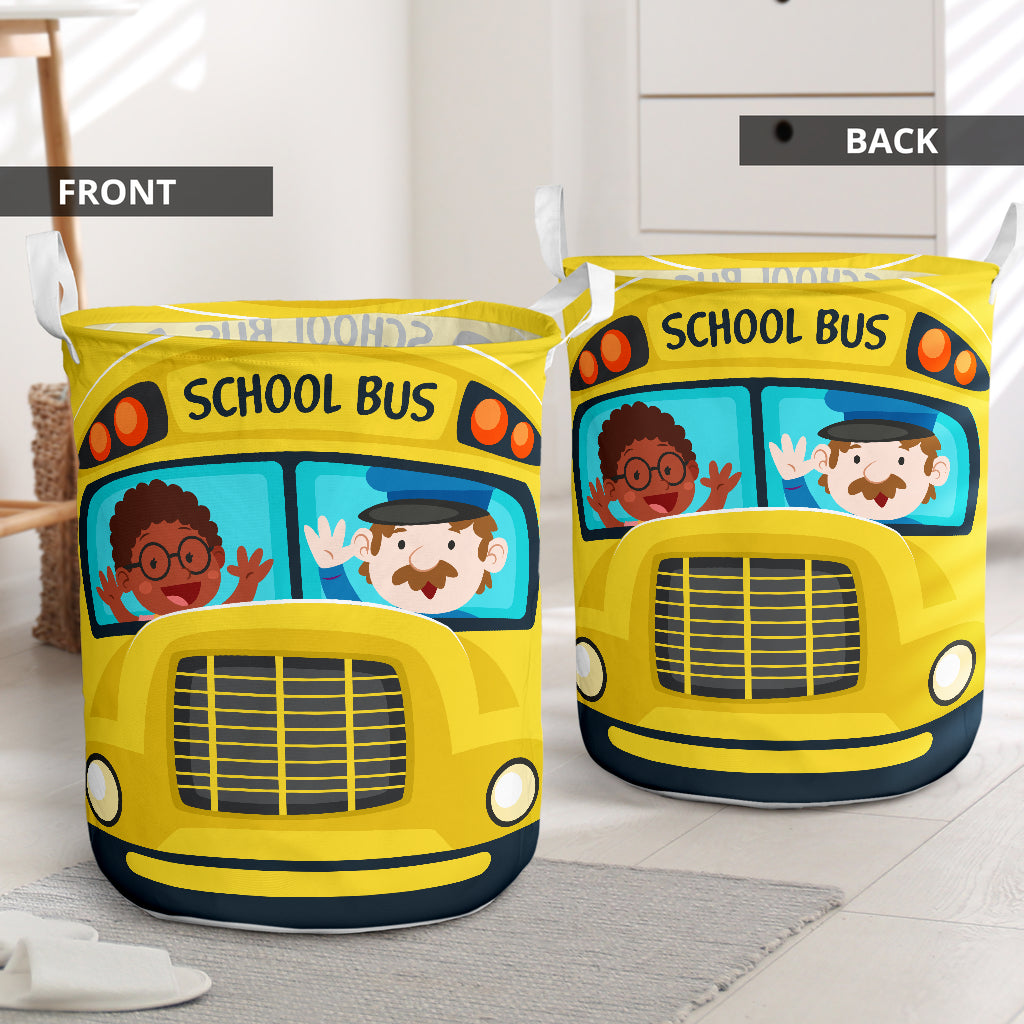 School Bus Happy Day Laundry Basket For Room Home Organizer