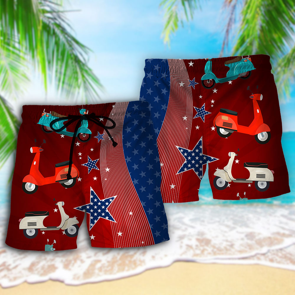 Scooter US Stars Independence Day Beach Shorts Pattern Detail For Sunny Outdoor Activities