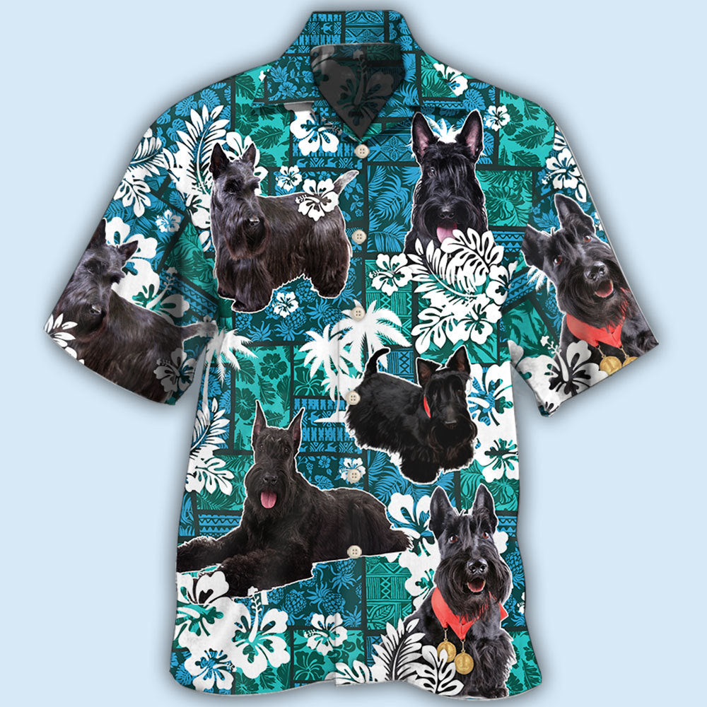 Tropical Dog Scottish Terrier Tribal Hawaiian Shirt Design Detail For Sunny Adventures And Casual Wear