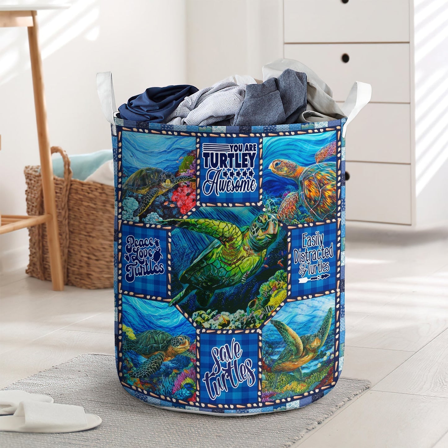 Sea Turtle Peace Love Fresh Sea Laundry Basket For Bathroom Bedroom Storage
