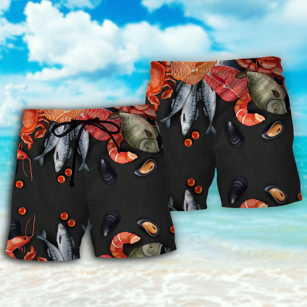 Seafood Lover Delicious Food Beach Shorts Pattern View For Vacation Travel And Outdoor Fun