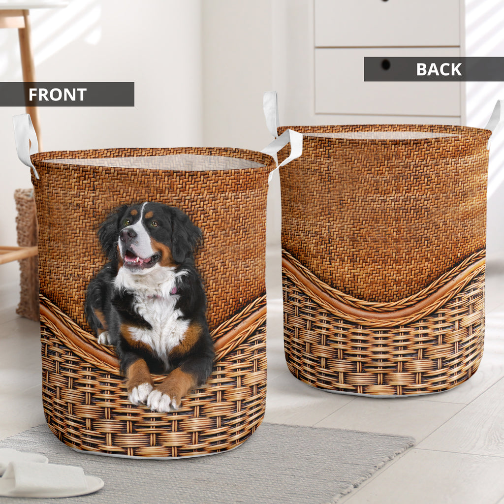 Sennenhund Berner Dog Rattan Texture Laundry Basket For Room Home Organizer