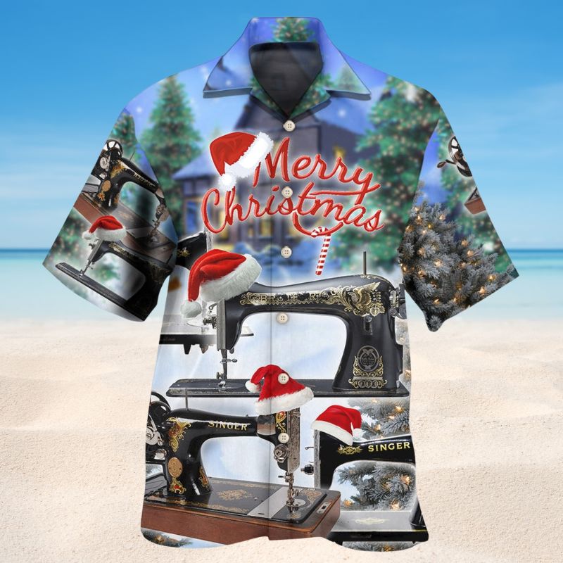 Festive Sewing Machine Christmas Hawaiian Shirt For Tropical Holidays, Outdoor Gatherings, And Everyday Comfort