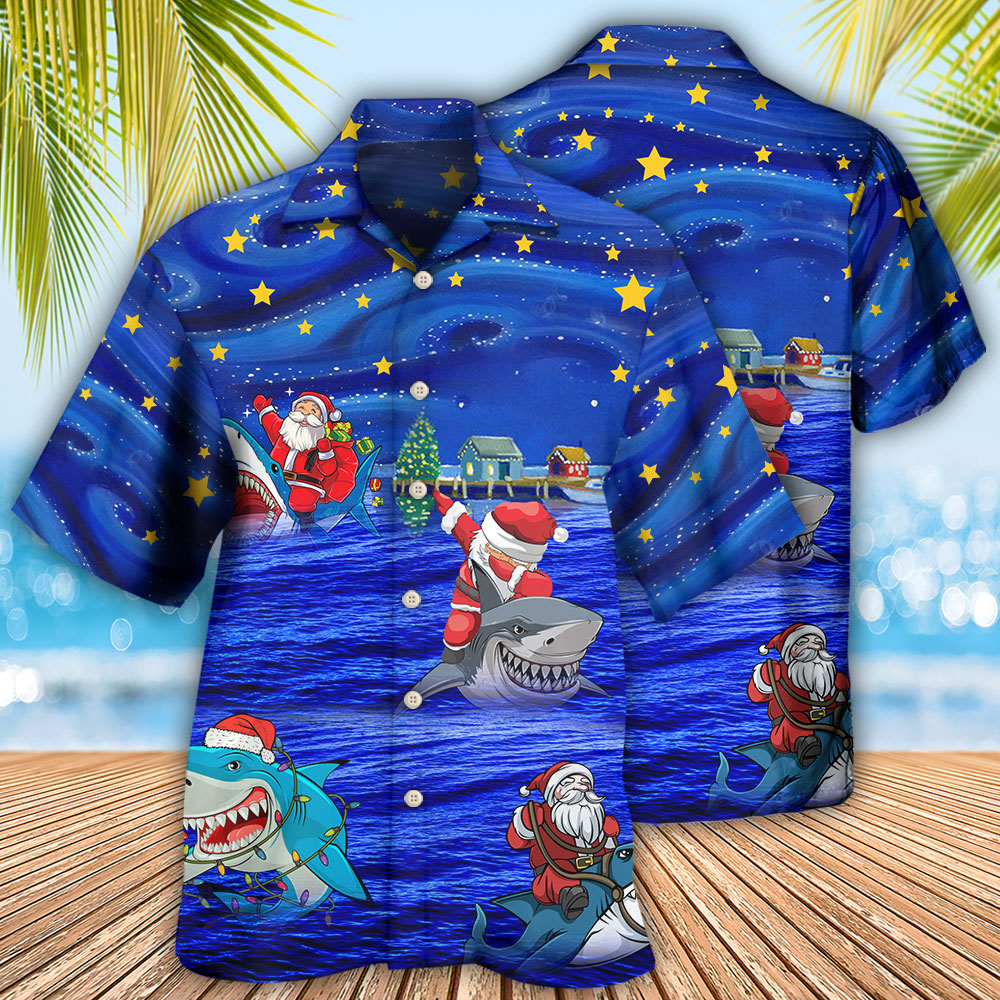 Funny Shark Santa Amazing Christmas Night Star Hawaiian Shirt For Poolside Relaxation And Sunny Getaways