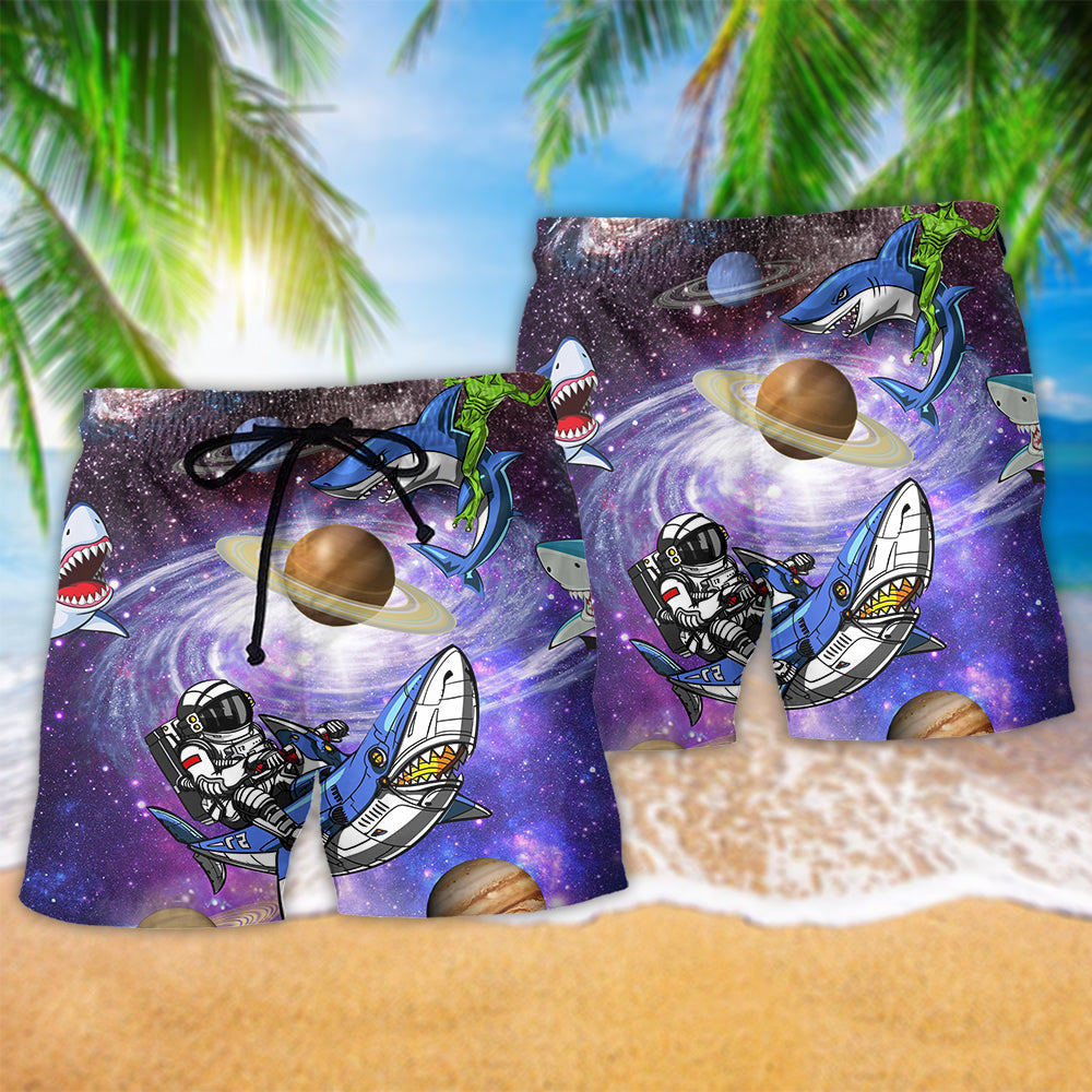 Shark Alien Space Mystical Colorful Beach Shorts Design Detail For Resort And Beach Day Style