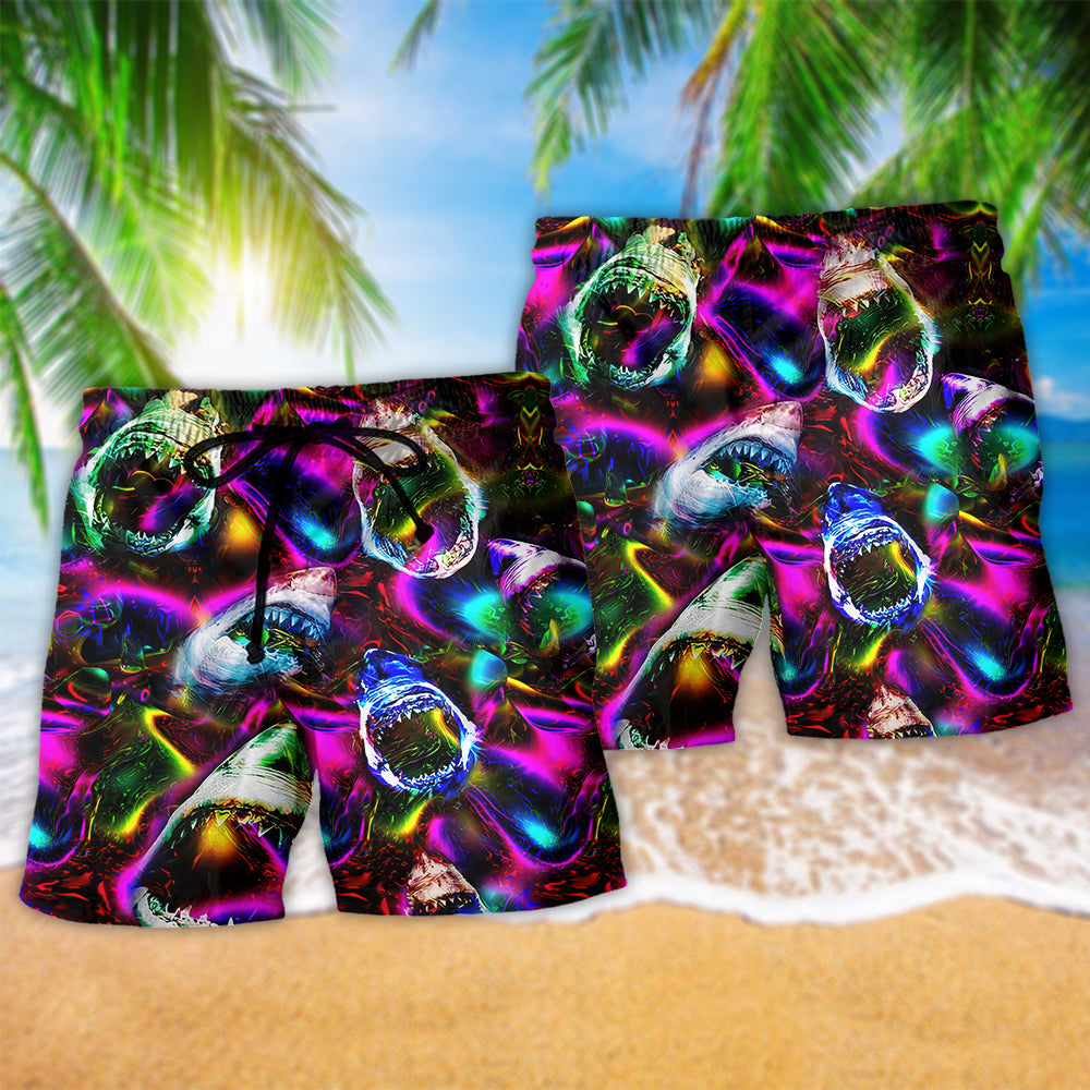 Shark Angry Loves Color Cool Hawaiian Print Beach Shorts For Seaside Summer Adventures