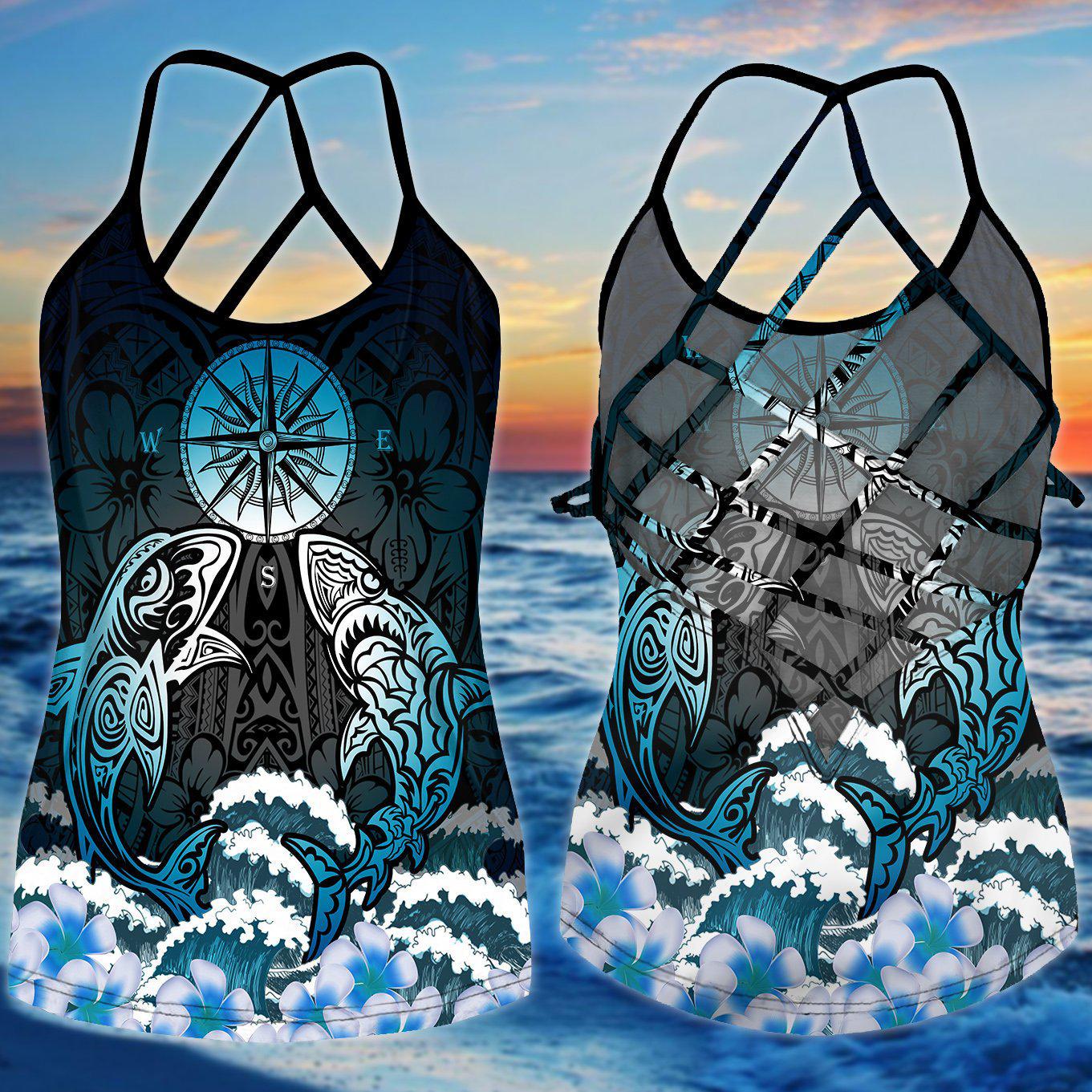 Shark Artistic Hollow Tank Top For Tropical Travel And Daily Comfort