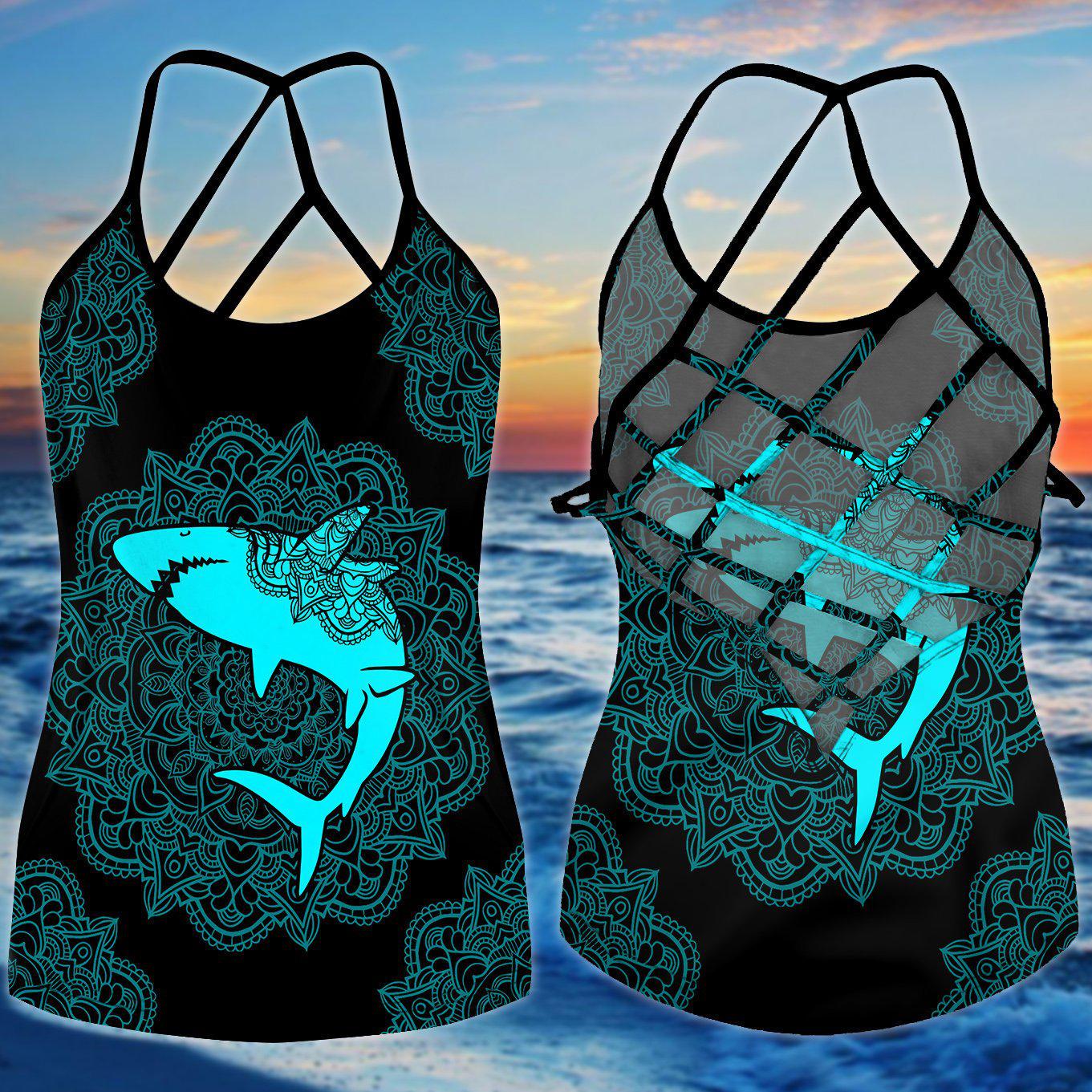 Shark Artistic Hollow Tank Top For Seaside Events And Casual Styling