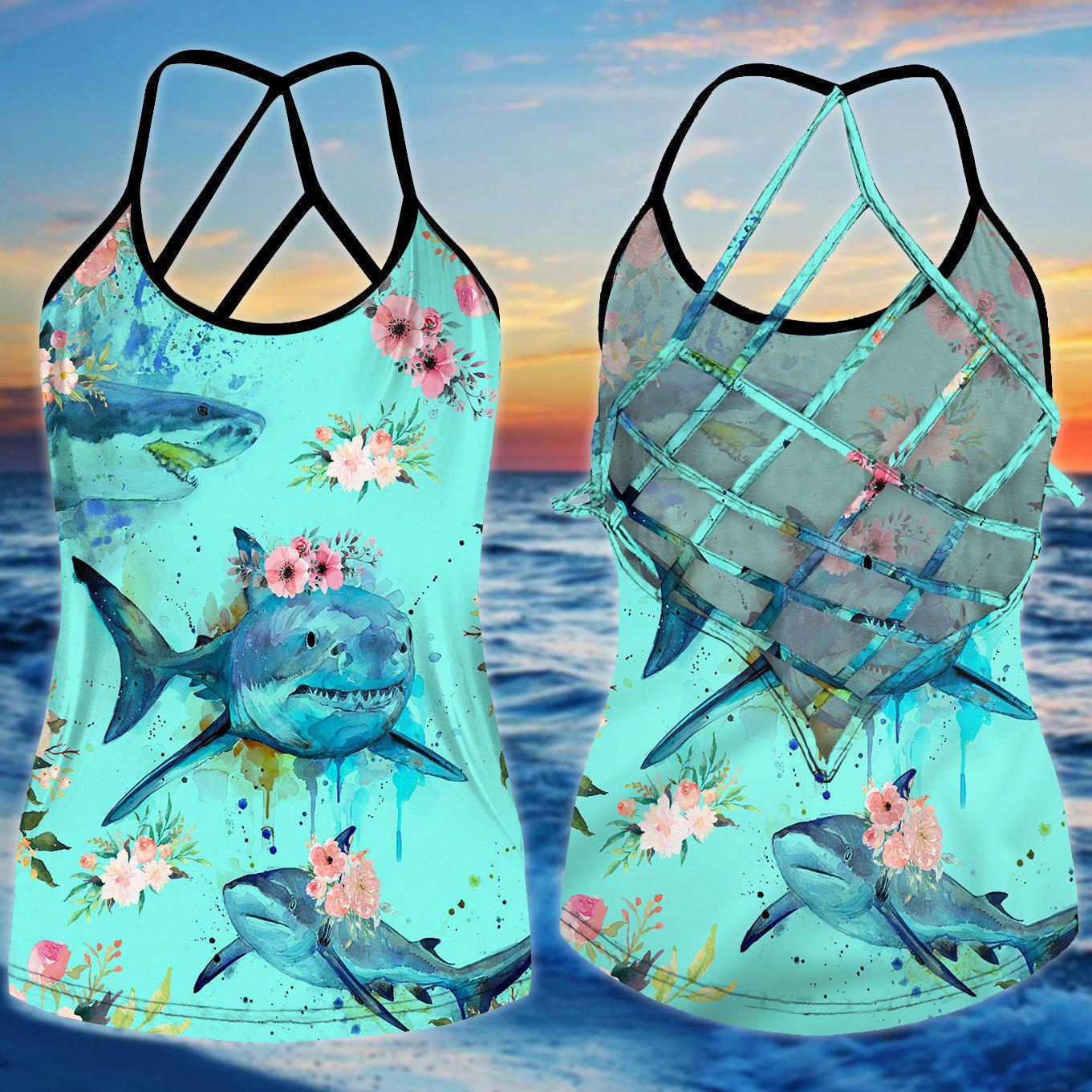 Shark Artistic Hollow Tank Top For Coastal Travel And Summer Outings