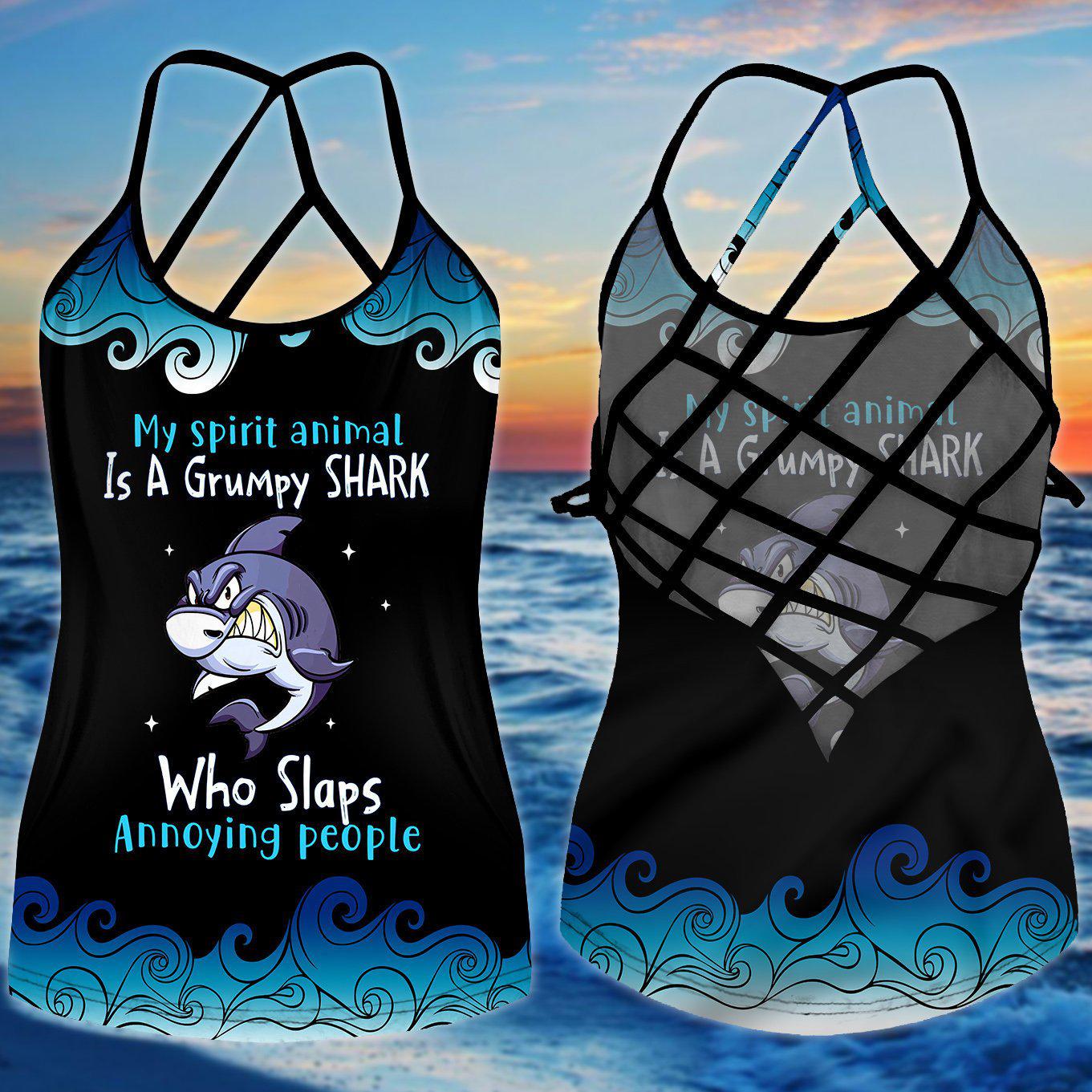 Shark Artistic Hollow Tank Top For Beach Days And Yoga Practice