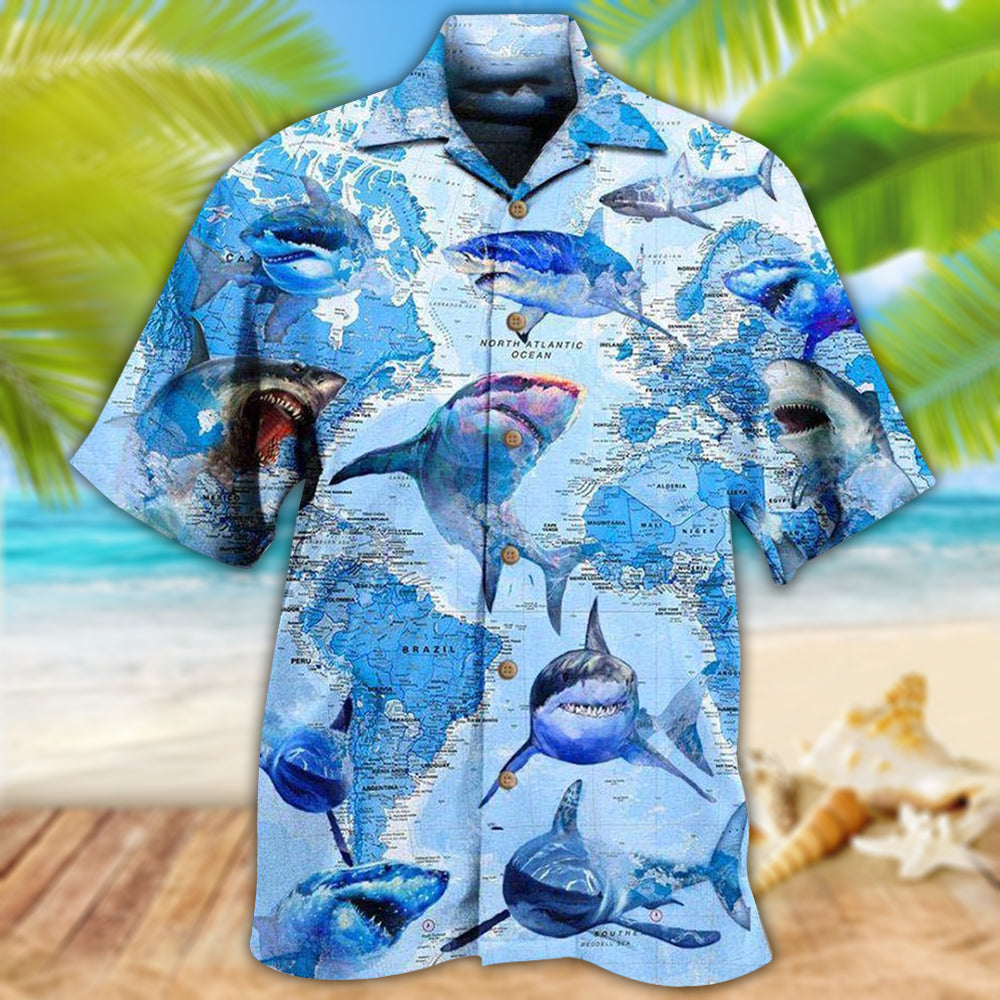 White Shark Great Sharks Hawaiian Shirt Artwork View For Weekend Travel And Beach Style