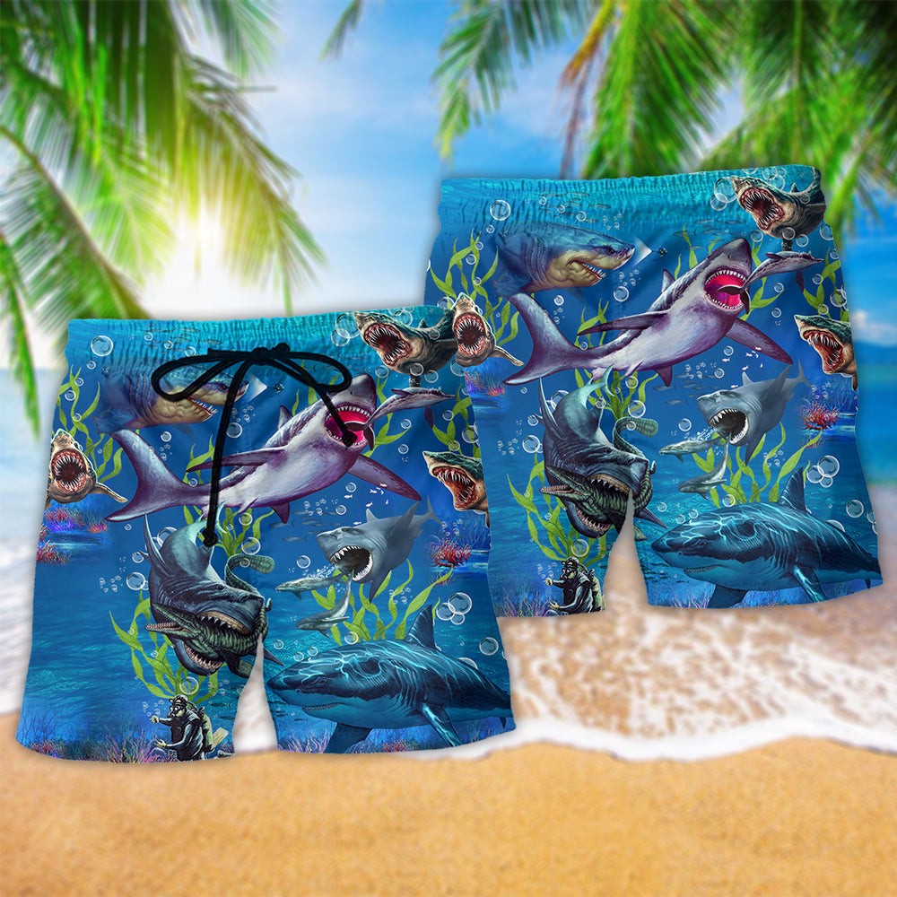 Shark Megalodon Alive Blue Ocean Beach Shorts Print Detail For Thoughtful Gift Giving
