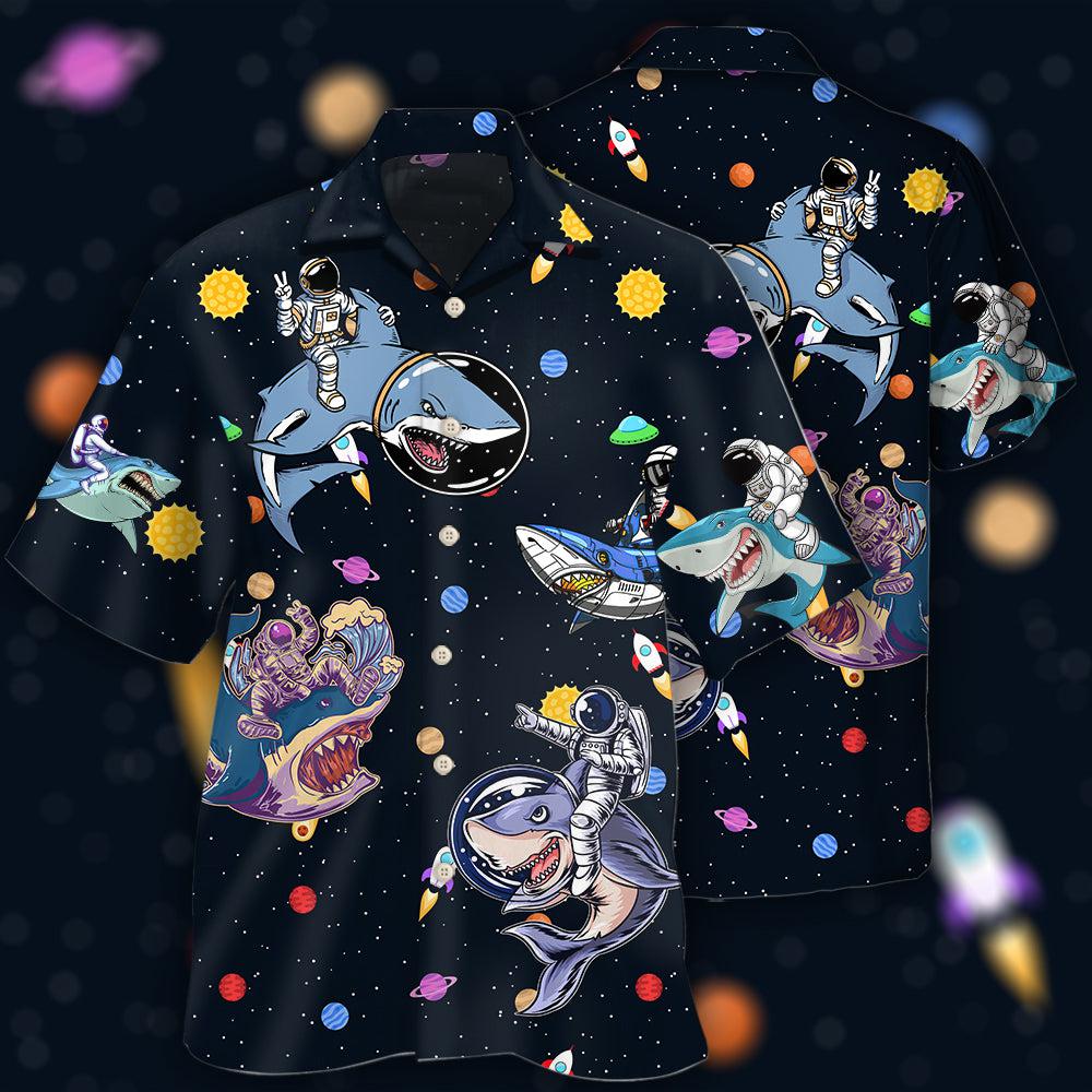 Shark Astronaut Galaxy Sky Hawaiian Shirt For Summer Events And Casual Outdoor Wear