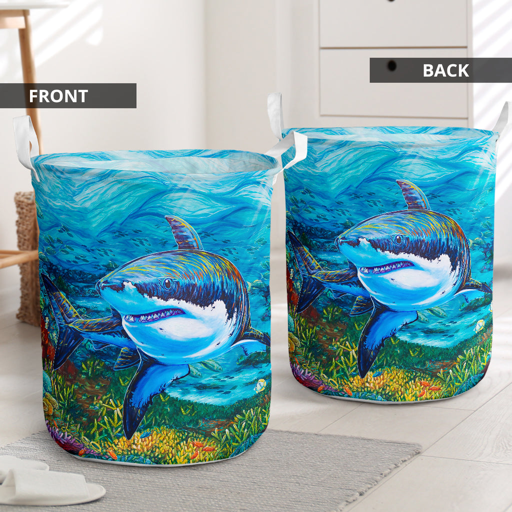 Shark In Sea Color Laundry Basket For Room Home Organizer
