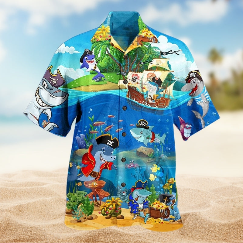 Sharks Pirate Hawaiian Shirt For Resort Trips, Coastal Parties, And Warm Weather Style