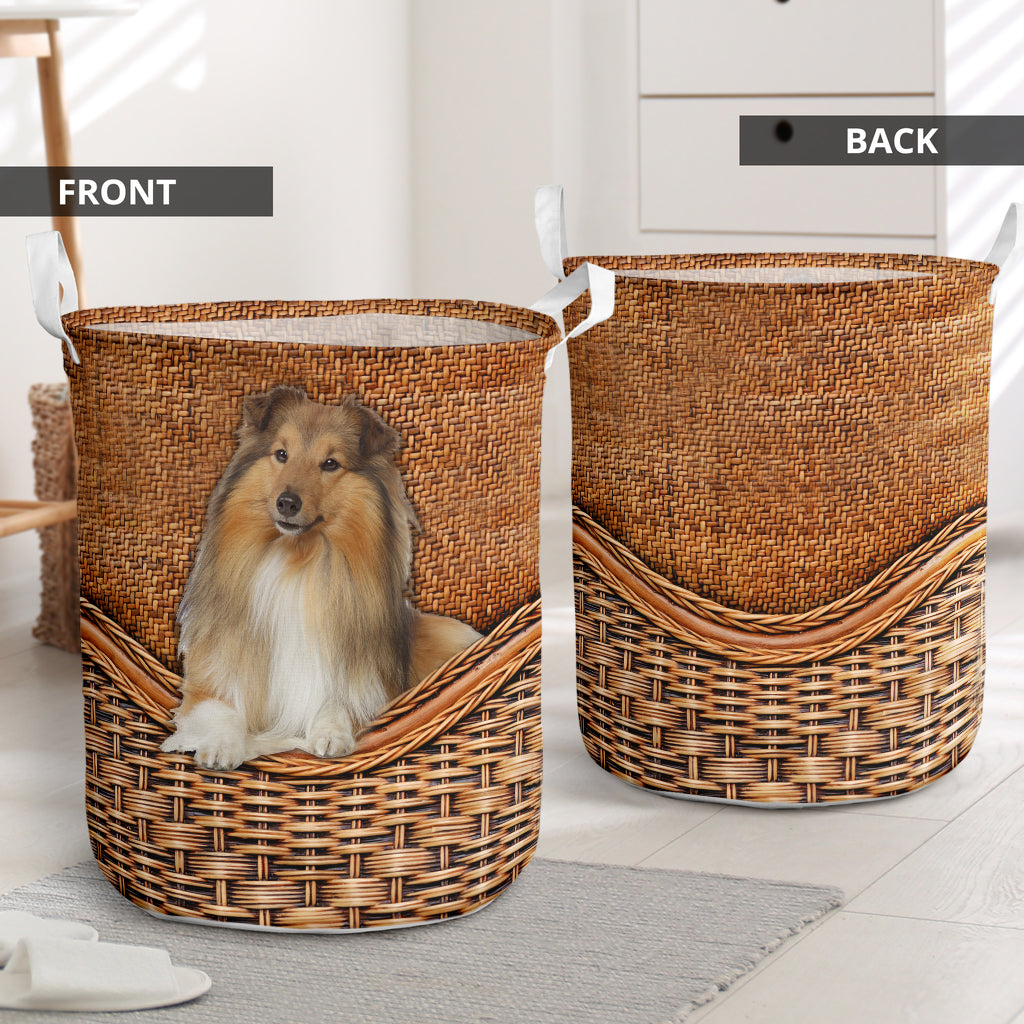 Shetland Sheepdog Rattan Texture So Cute Laundry Basket For Room Home Organizer