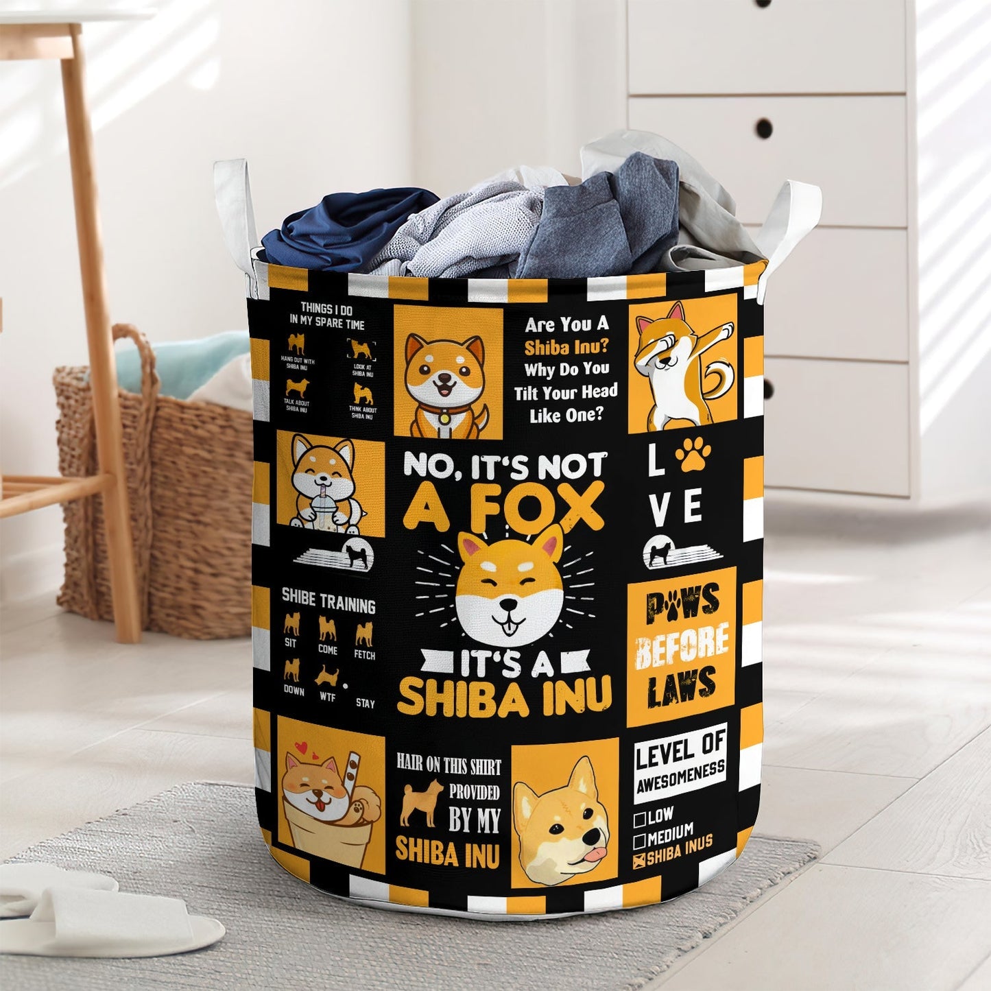 Cute Shiba Love Play Laundry Basket For Bathroom Bedroom Storage