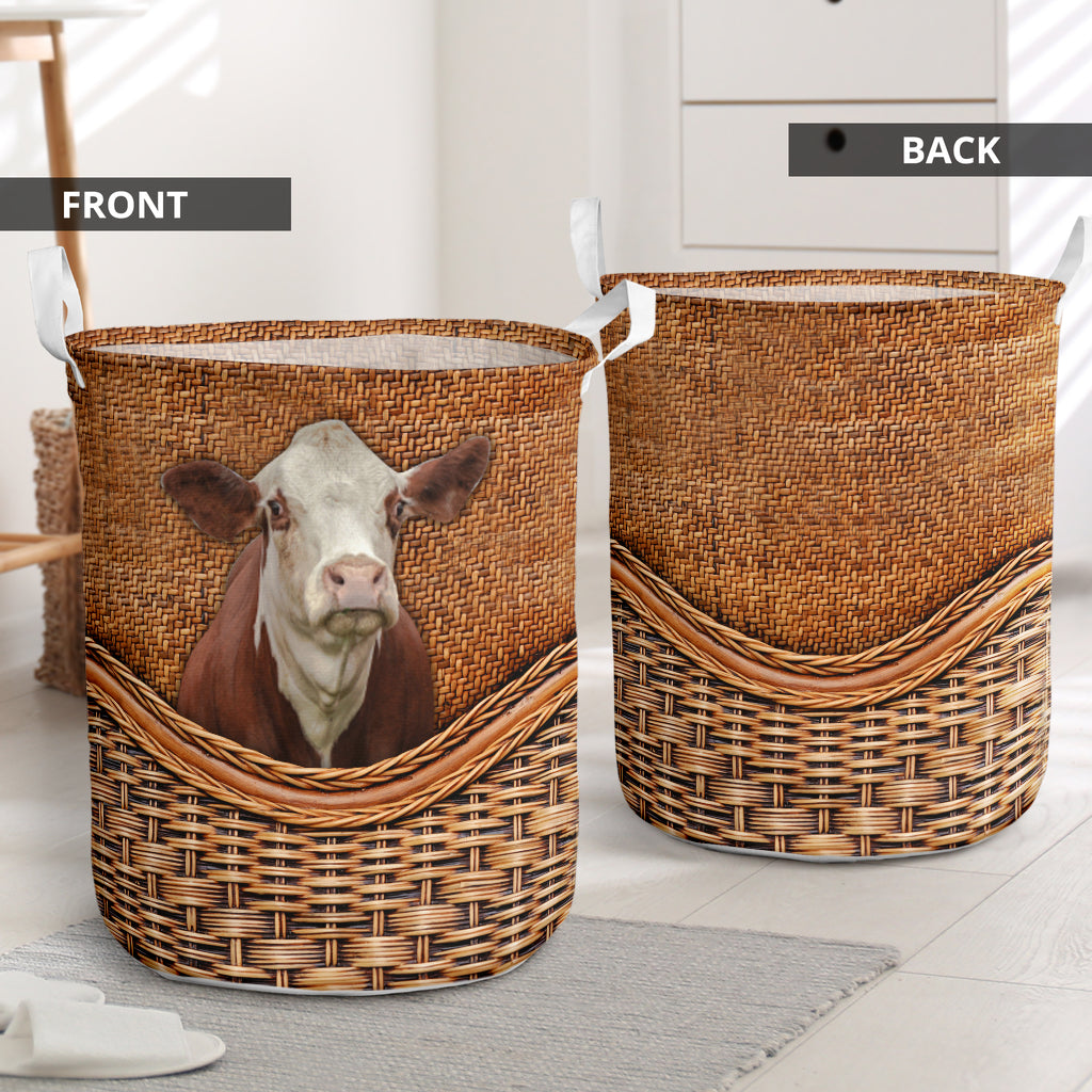 Cow Simmental Cattle Cow Rattan Texture Laundry Basket For Room Home Organizer