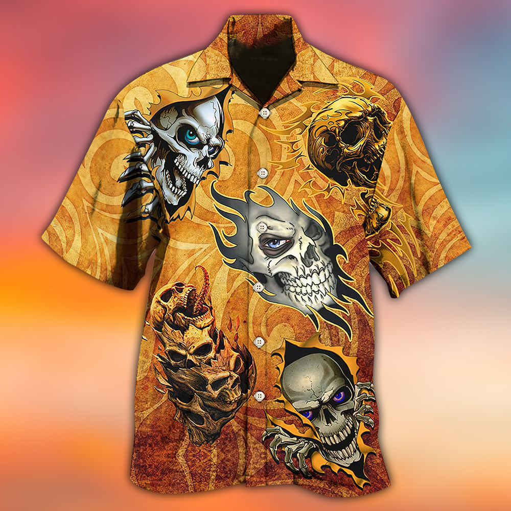 Skull Fire Hawaiian Shirt Pattern Detail For Summer Holidays And Outdoor Fun