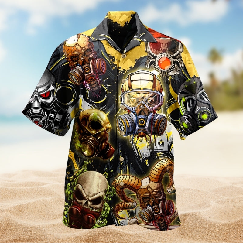 Vintage Skull Artwork Hawaiian Shirt For Island Vacations, Resort Wear, And Relaxed Seasonal Style