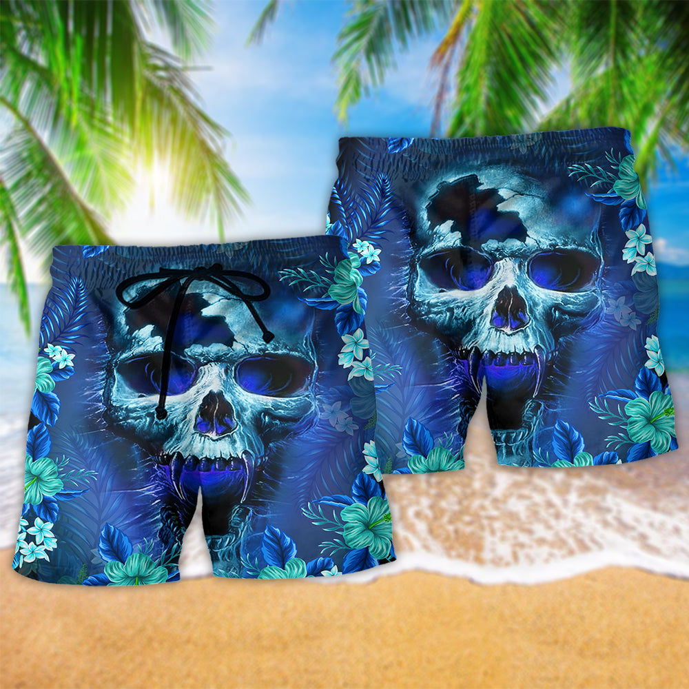 Skull Hello Summer Blue Beach Shorts Pattern Detail For Weekend Travel And Warm Weather Wardrobe
