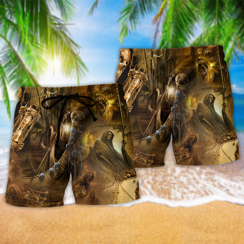 Skull Go To Hell Skull Vintage Hawaiian Print Beach Shorts For Bold Summer Vacation Style