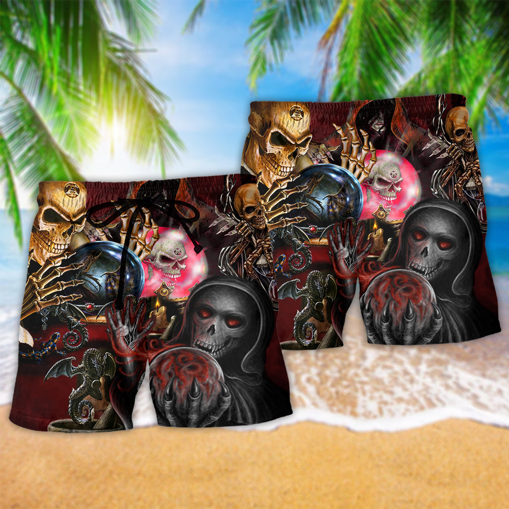 Skull Hello Darkness Theme Beach Shorts Pattern View For Weekend Trips And Outdoor Activities
