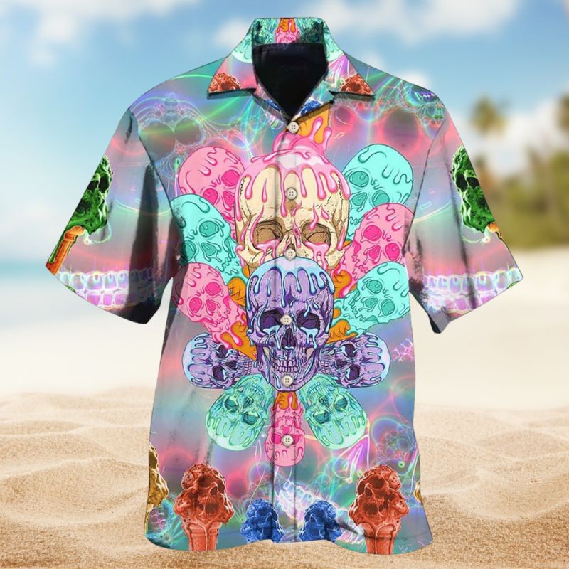 Skull Ice Cream Cooling Hawaiian Shirt For Island Vacations, Casual Events, And Distinctive Seasonal Style