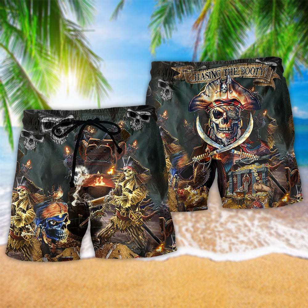 Skull Just A Chasing Booty Life Hawaiian Print Beach Shorts For Fantasy Fan Beach Days