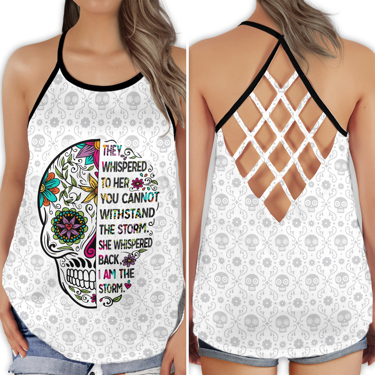 Skull Lady I Am The Storm Hollow Tank Top For Workouts Festivals And Bold Style