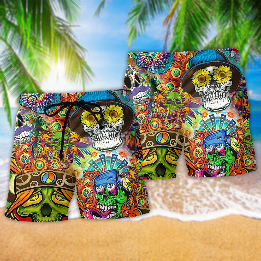 Skull Life Style Color Hawaiian Print Beach Shorts For Bold Summer Vacation Style