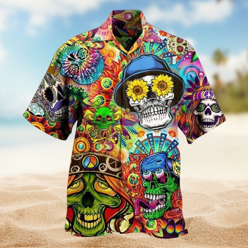 Vintage Skull Hawaiian Shirt For Family Vacation And Relaxed Summer Style