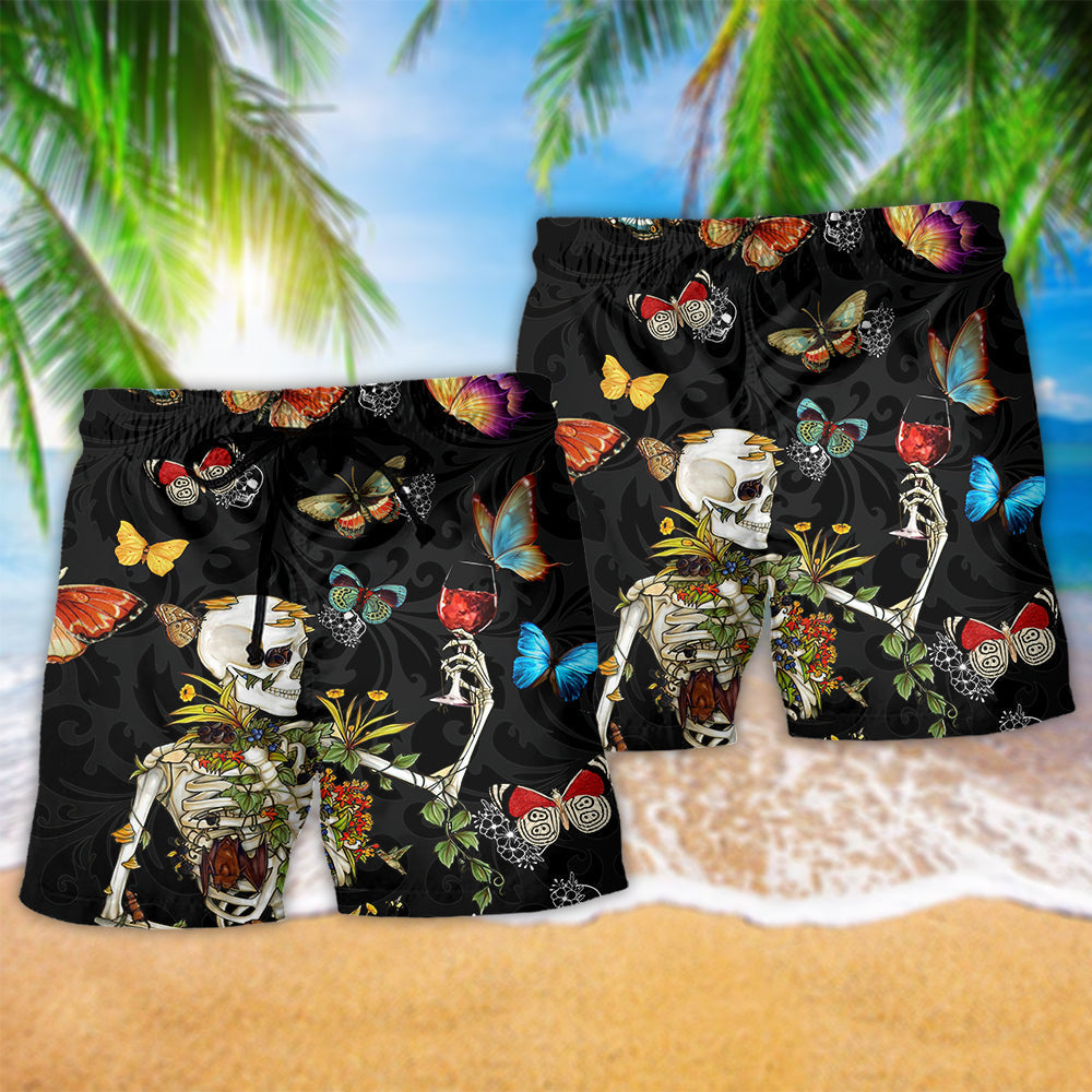 Skull Butterfly Floral Night Beach Shorts For Warm Weather Travel And Everyday Comfort